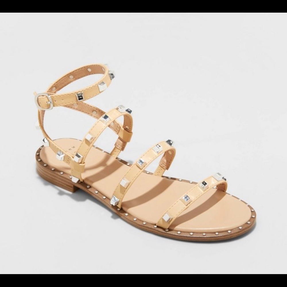 NWT Astrid Studded Strappy Sandals A New Day Tan Ankle Wrap Buckle Open Toe